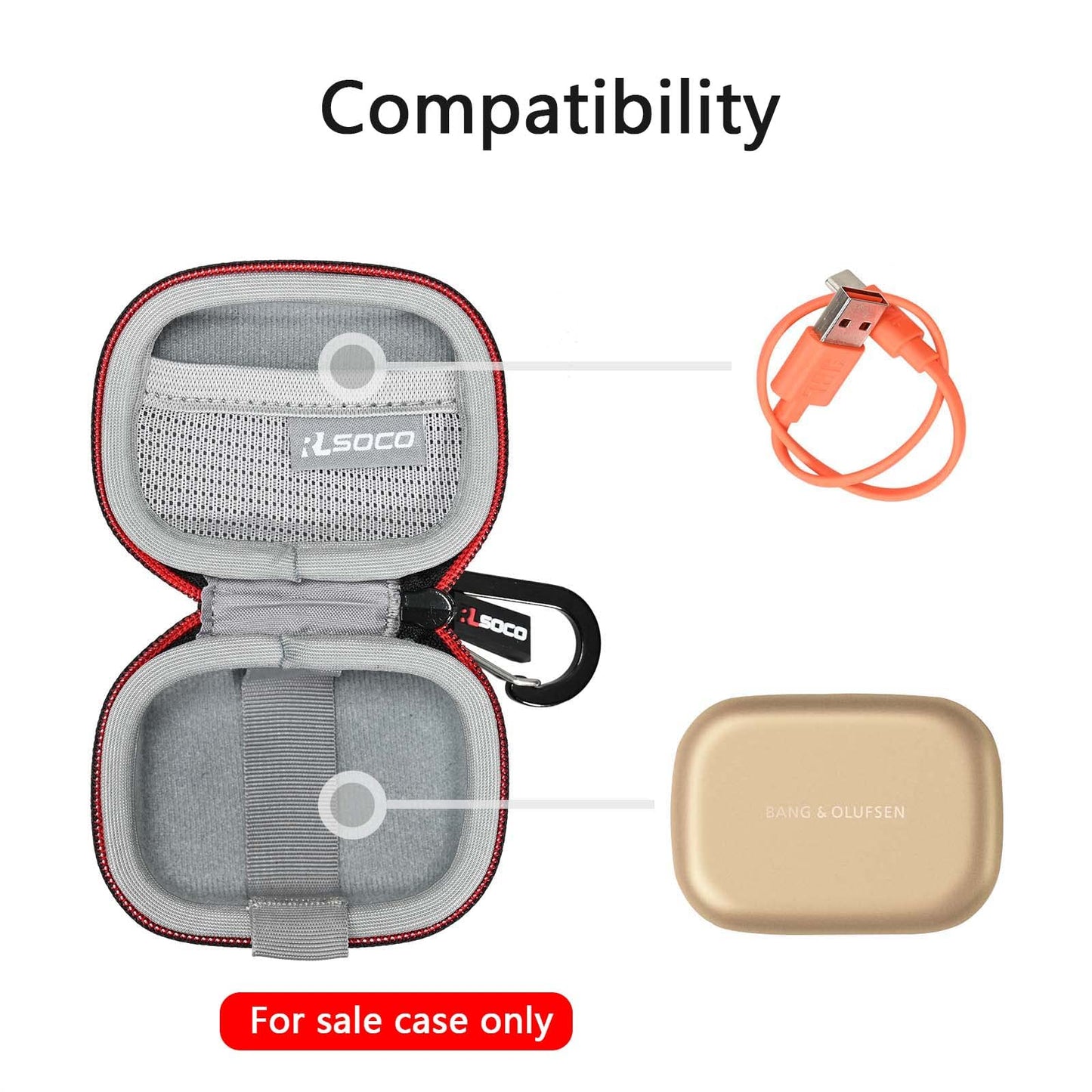 RLSOCO Hard Case for Bang & Olufsen Beoplay EX/Beoplay Eleven Wireless Bluetooth Earphones | Shockproof, Dustproof, Water-Resistant Storage Pouch with Sturdy Metal Hook (Case Only)