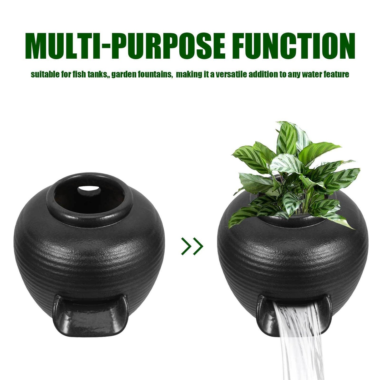 ibasenice Mini Ceramic Fountain Jar 3.54In Tabletop Water Feature with U-Shaped Spout Indoor Circulating Waterfall for Zen Garden Office Home Decor
