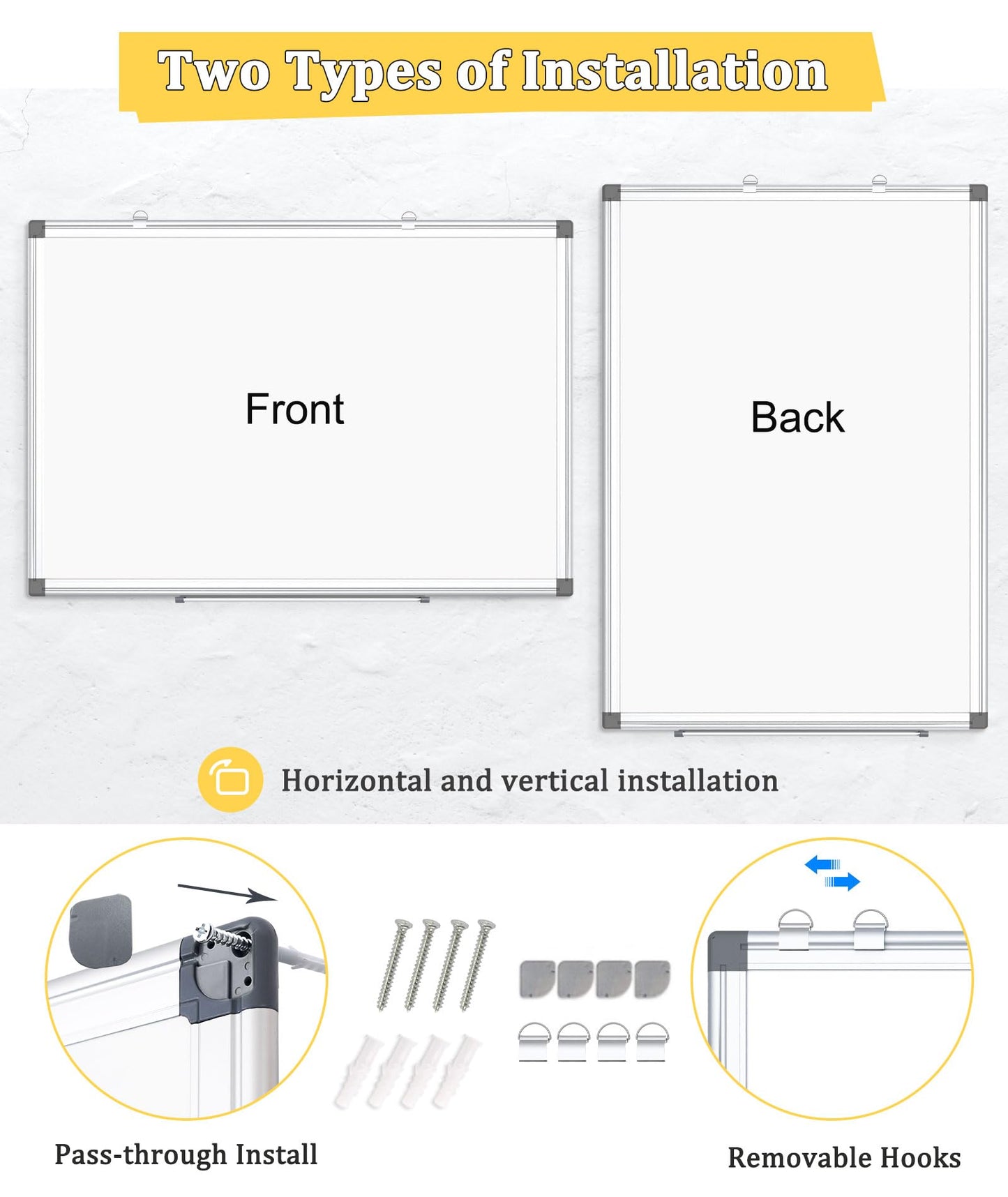 AMUSIGHT Double-Sided Magnetic Whiteboard, 24" x 18" Dry Erase Board Aluminum Frame for Wall, White Board Marker Board for Kitchen, Memo, School, Home, Office