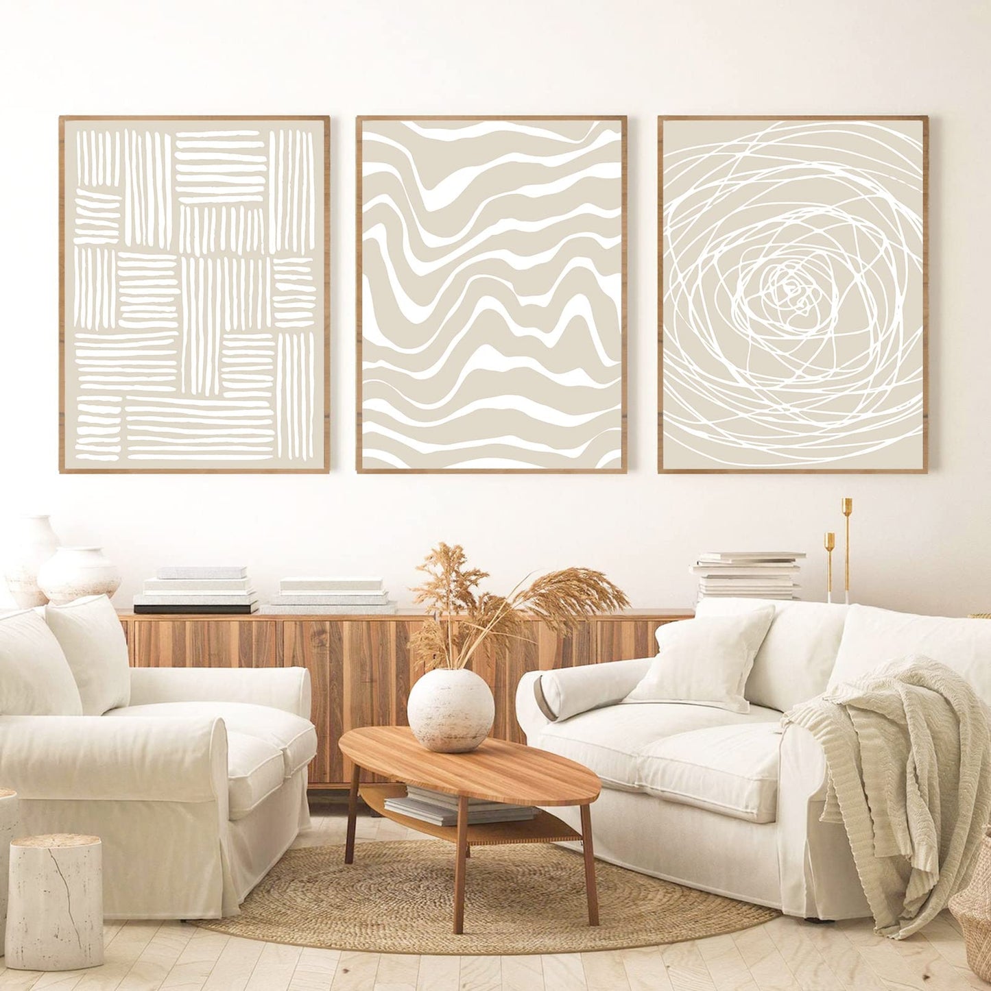 FEOFTIE Neutral Wall Art Beige Poster Modern Minimalist Canvas Printing Beige Wall Art Neutral Poster Line Art Canvas Boho Art Nordic Prints for Living Room Bedroom Office 16x24Inchx3 Unframed