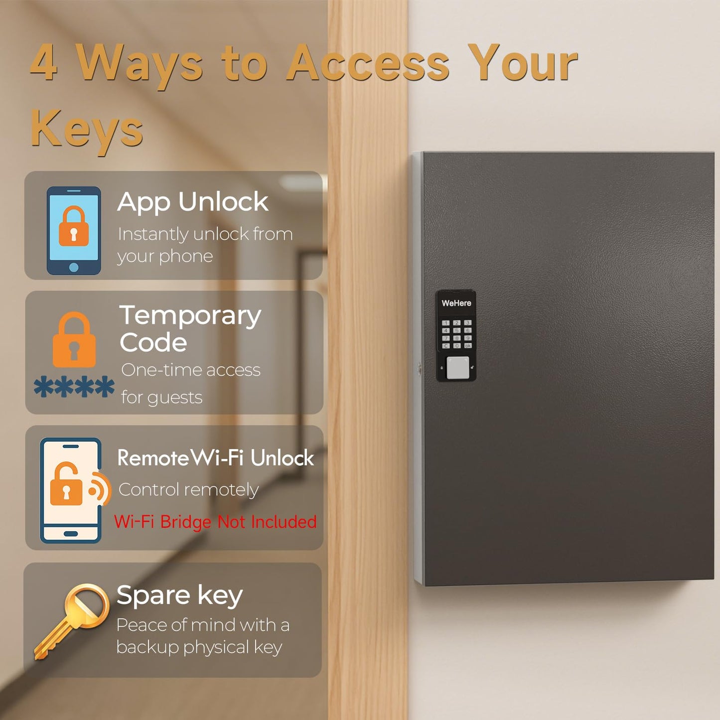 DiDiHere 192-Key Smart Key Lock Box Wall Mount – Commercial Key Cabinet with App, Keypad, Bluetooth & WiFi Unlock (Sold Separately), Access Log Tracking, Key Management System for School, Office