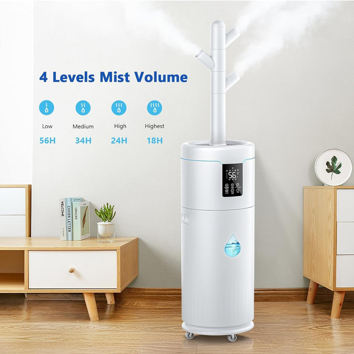 17L/4.5Gal Large Humidifiers for Bedroom 2000 sq ft, Quiet Humidifiers for Large Room, Floor Humidifier with 4 Mist Mode & Extension Tube for Home Whole House School Office Commercial Plants