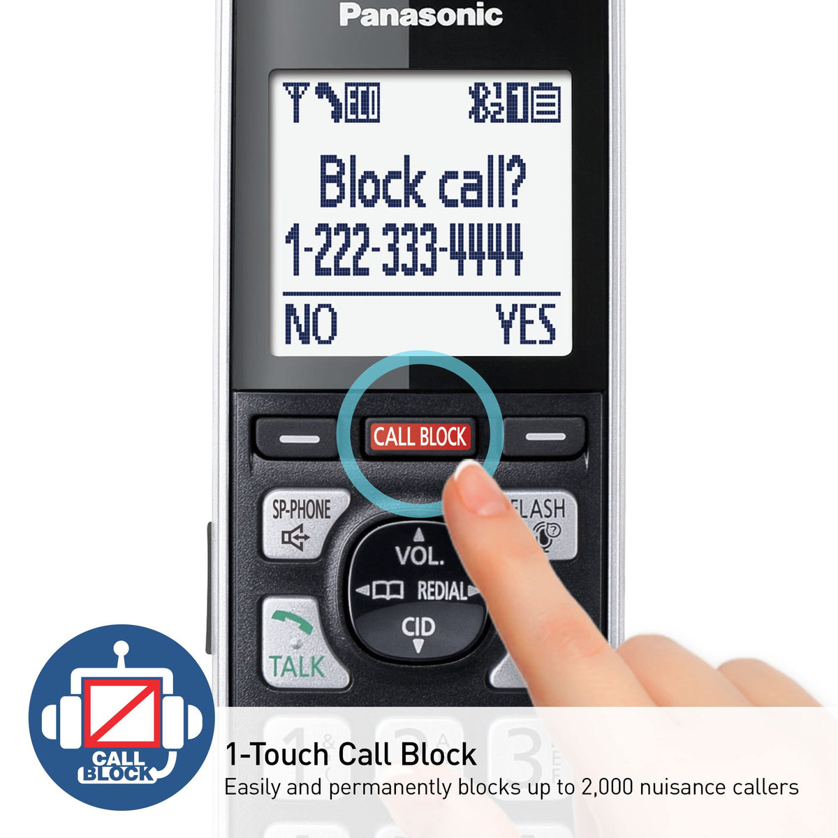 Panasonic Cordless Phone with Advanced Call Block, Link2Cell Bluetooth, One-Ring Scam Alert, and 2-Way Recording, Phone with Answering Machine, 3 Handsets - KX-TGF973B (Black/Silver Trim)