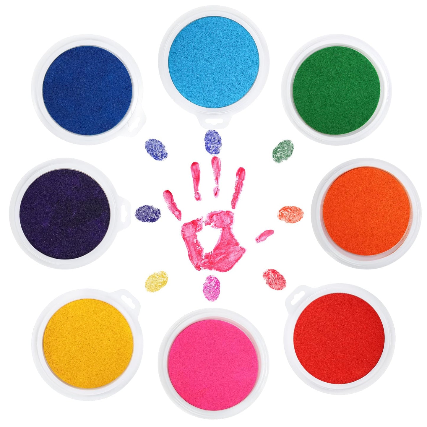 Peohud 7" Large Round Craft Ink Pad, 8 Colors Washable Stamp Pads, Rainbow DIY Fingerprint Ink Pad for Rubber Stamp Card Making Paper Wood Fabric Clothing Scrapbook