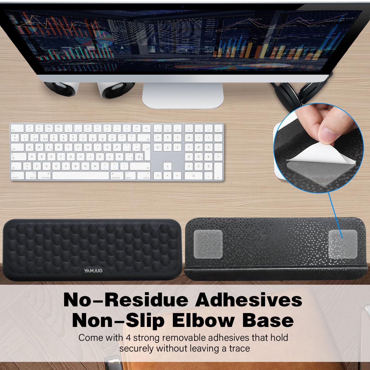YAMJUG L-Shaped Desk Edge Cushion, 2-Piece Elbow Pad for Desk with Ergonomic Memory Foam Support,Non-Slip Arm Rest Pad, Wrist Rest for Computer Keyboard Office Home Black
