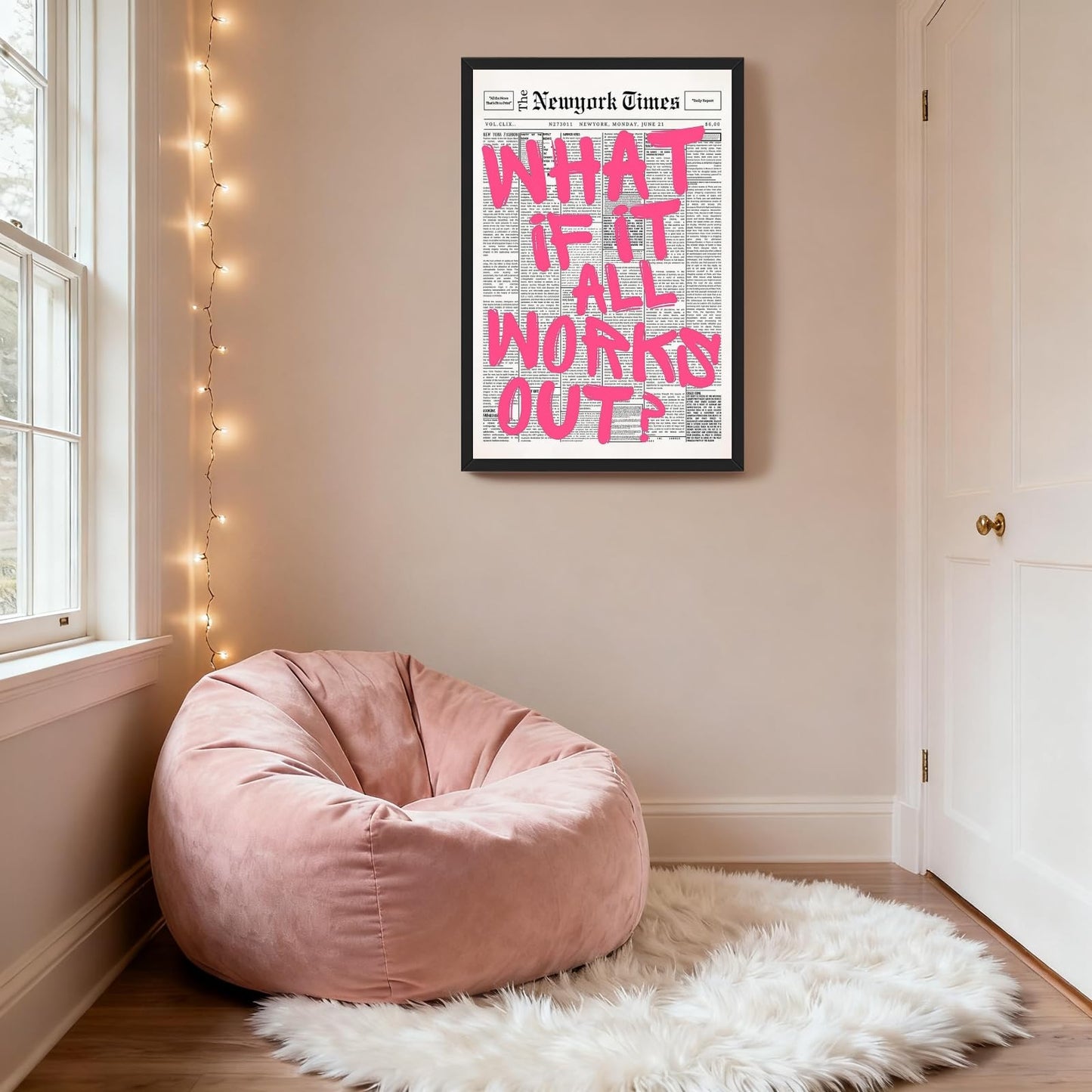 Balsuka Black Framed Trendy Newspaper Canvas Wall Decor Pink What If All Works Out Positive Affirmation Quote Wall Art Motivational Poster Print Painting for Bedroom Living Room Office 8x12inch
