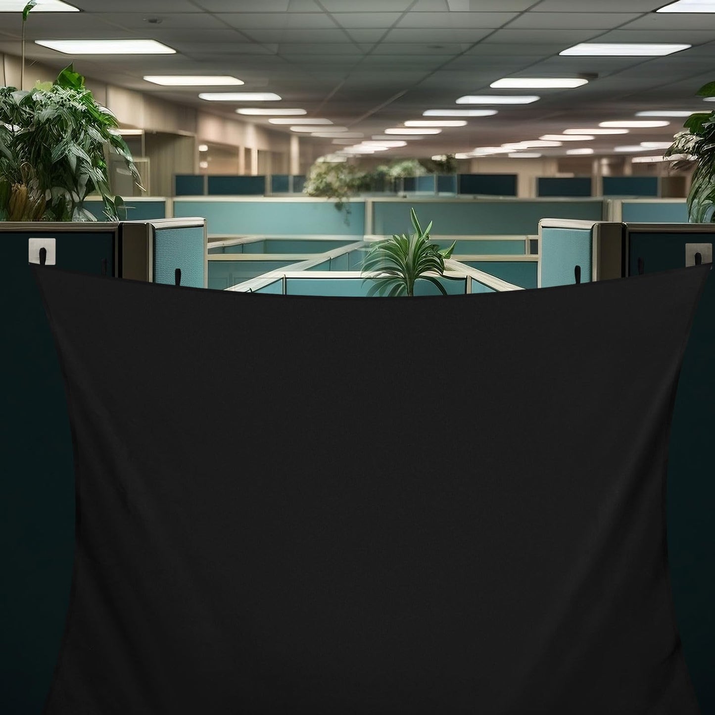 Pinkunn 60 x 53 Inch Black Adjustable Office Cubicle Curtain with Stainless Steel Self Adhesive Hook Extra Large Portable Privacy Door Partition Room Office Divider
