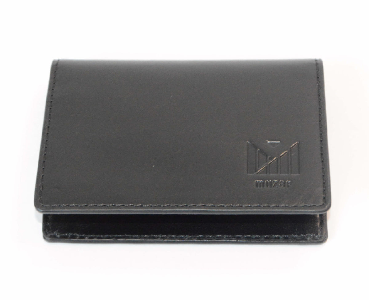 muzaf Premium Leather card holder, compact, 5 slots, hand stitched (Sand Black)