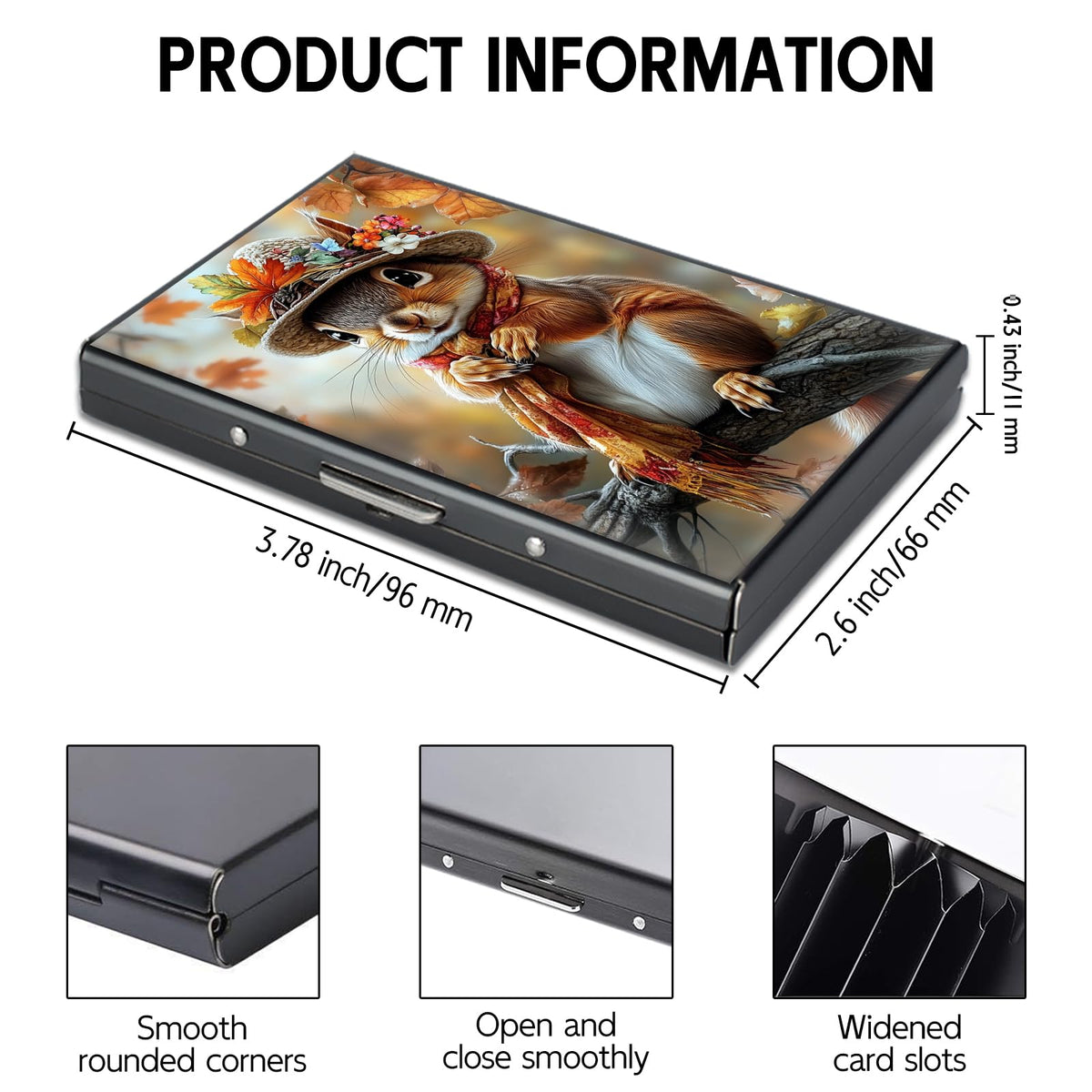 VACGBJPG Metal Credit Card Wallet, RFID Blocking Credit Card Holder with 6 Slot, Mini Slim Hard Card Case, Small ID Case for Women Men, Business Card Holders (Cute Squirrel Wearing a Hat)