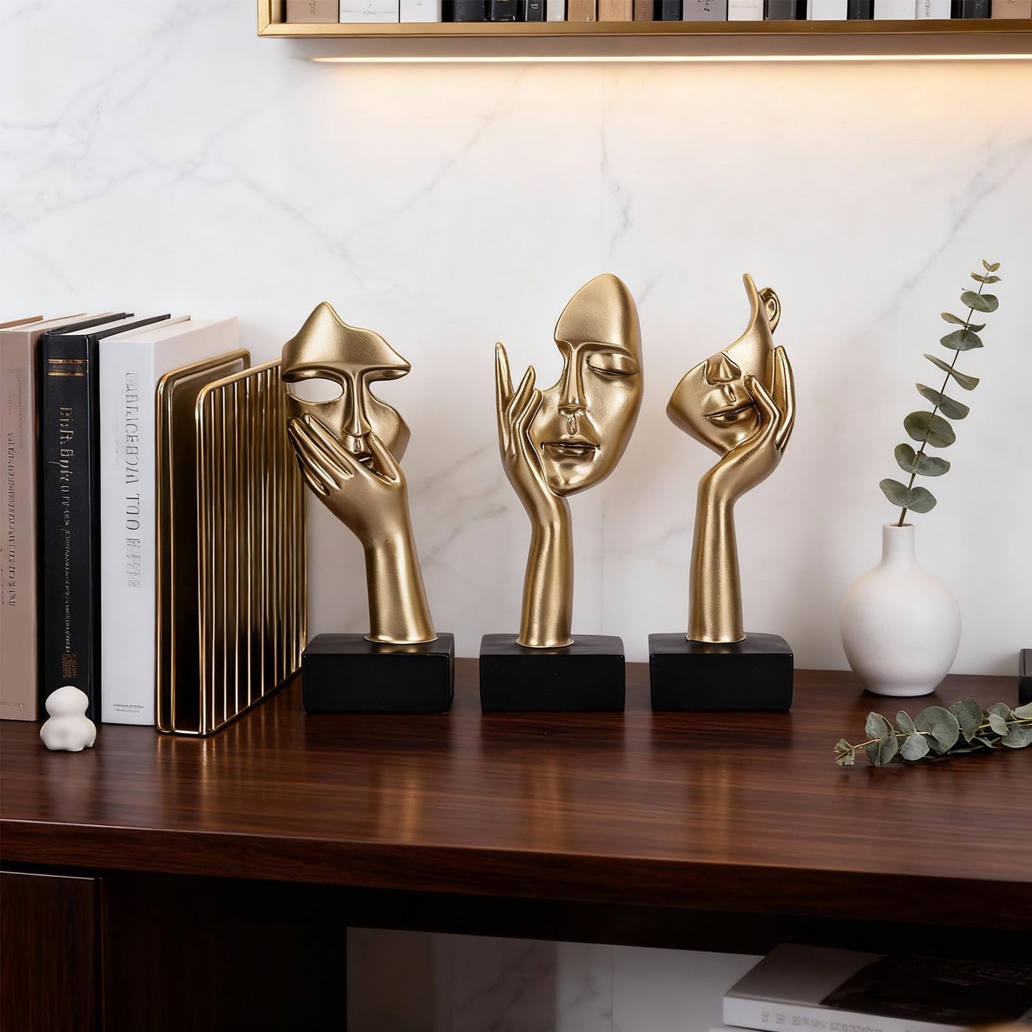 oliruim 3 Pcs Thinker Large Statue Set - Black Glod Art Abstract Home Accent Figurines for Living Room, Bedroom, Shelves, Office Desktop, Coffee Table Decor, Gift for Women (3 Pcs Black Glod, 9")
