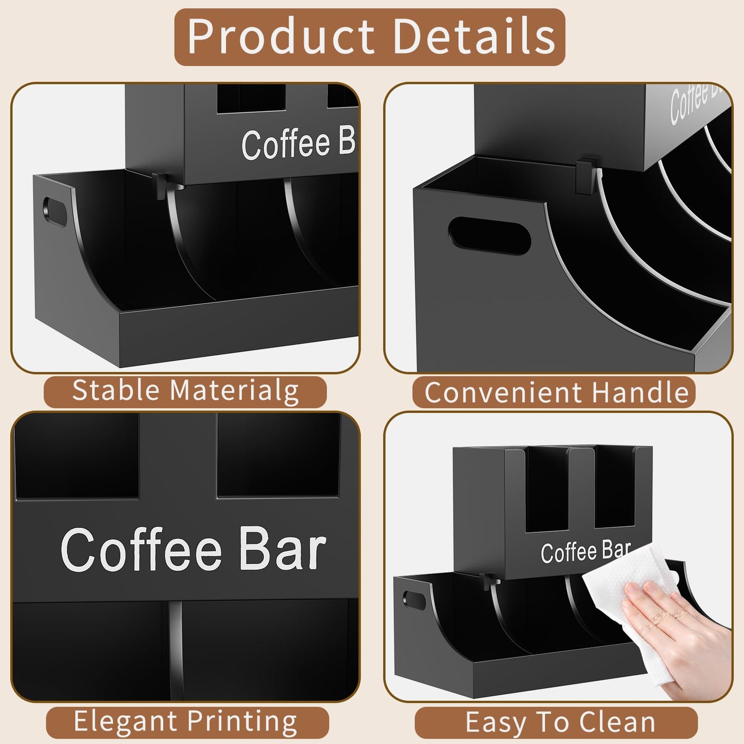 Busidhji Coffee Station Organizer, Wooden Coffee Bar Organizer for Countertop, Condiment and Cup Storage Organizer, Bar Accessories for Kitchen, Office, Home, Black