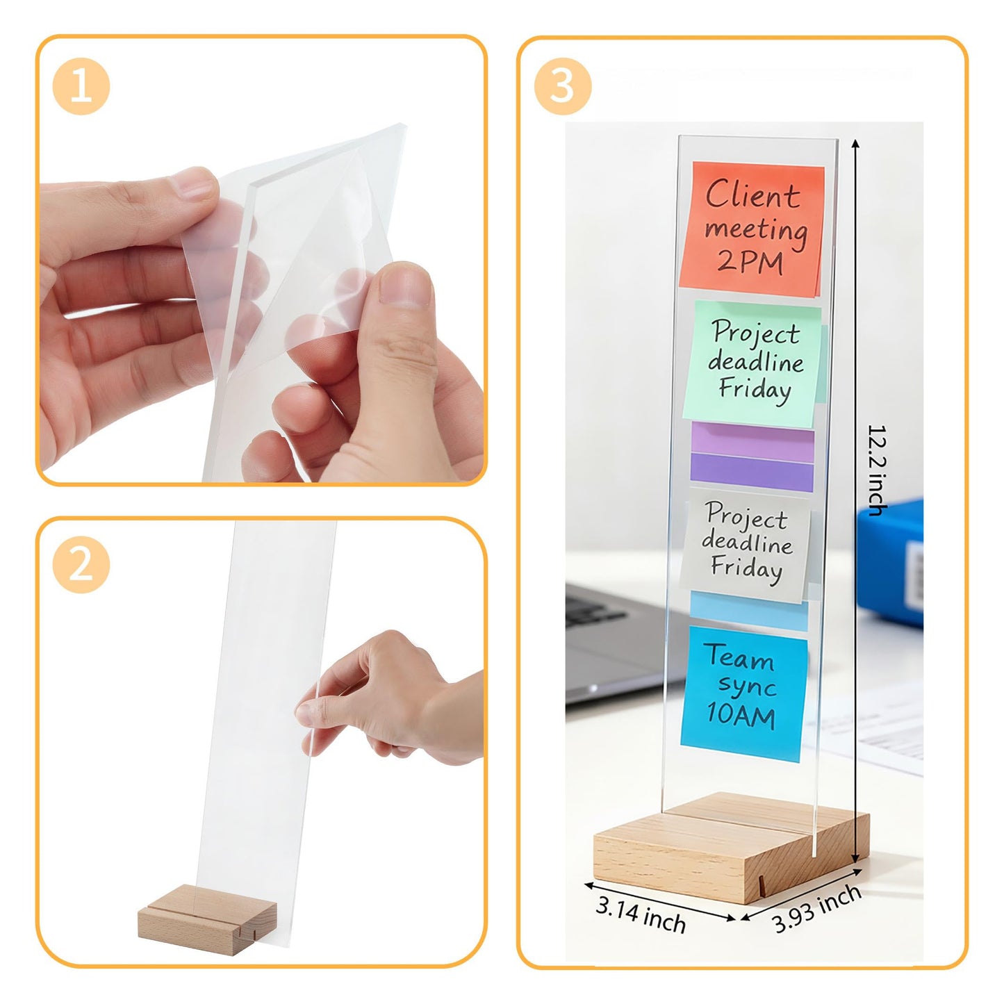 EFINLUKY 2PCS Monitor Memo Board Portable Monitor Sticky Note Holder Computer Screen Message Board Holder Detachable Acrylic Sticky Note Board Messadge Remider