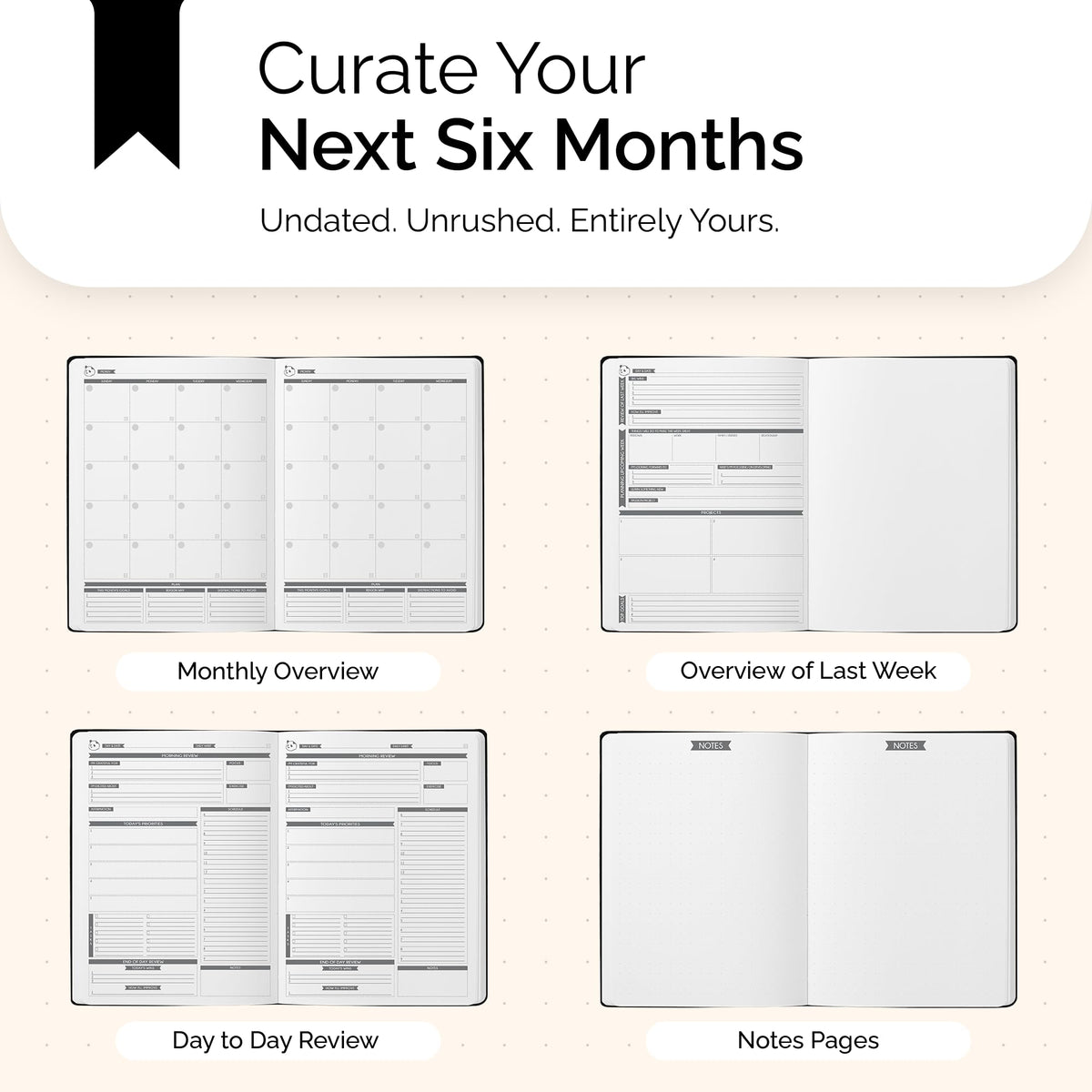 Panda Planner Pro A4 Daily Planner 2026 – 6 Month Large 8.5x11 Undated Academic & Productivity Planner with Daily, Weekly & Monthly Calendar, Work Planner, Goal Tracker, Habit Tracker & Personal Development Organizer – Black