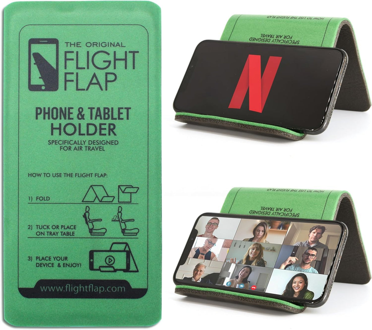 Flight Flap Airplane Phone Holder, Flexible Cell Phone Holder, Folding Cellphone Stand for Desk, Bed, Office, Treadmill - Airplane Gadgets for Long Travel Accessories - Plane Essentials (Green)