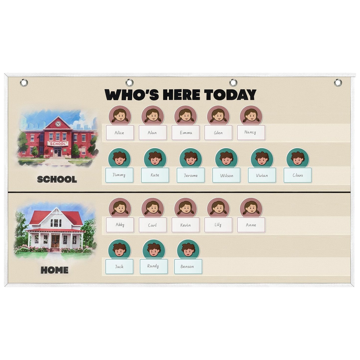 Attendance Pocket Chart for Classroom, Durable Classroom Management Pocket Chart 36 People Cards Included, Helping Hands Pocket Chart for Preschool Sunday School Kindergarten Daycare (Attendance）