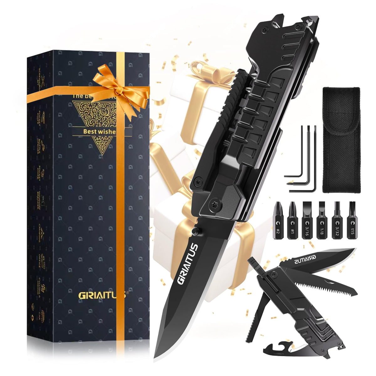 Multi-Tool Gifts for Men, Christmas Stocking Stuffers for Dad from Daughter Son, Multitool Knife 17 in 1 EDC Gear Cool Father Unique Birthday Gifts for Him Husband Boyfriend Grandpa Camping Essentials
