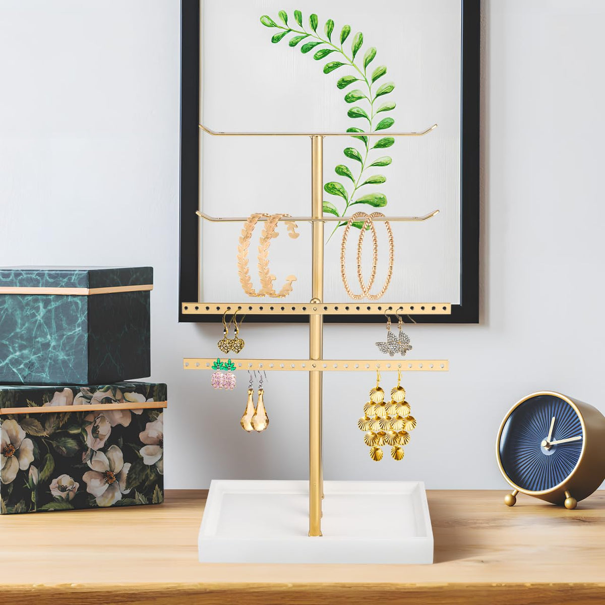 WRITWAA Jewelry Storage Rack Multi-Tier Jewelry Organizer Stand with Tray for Necklaces Earrings Rings Bracelets Desktop Display Holder for Home Vanity