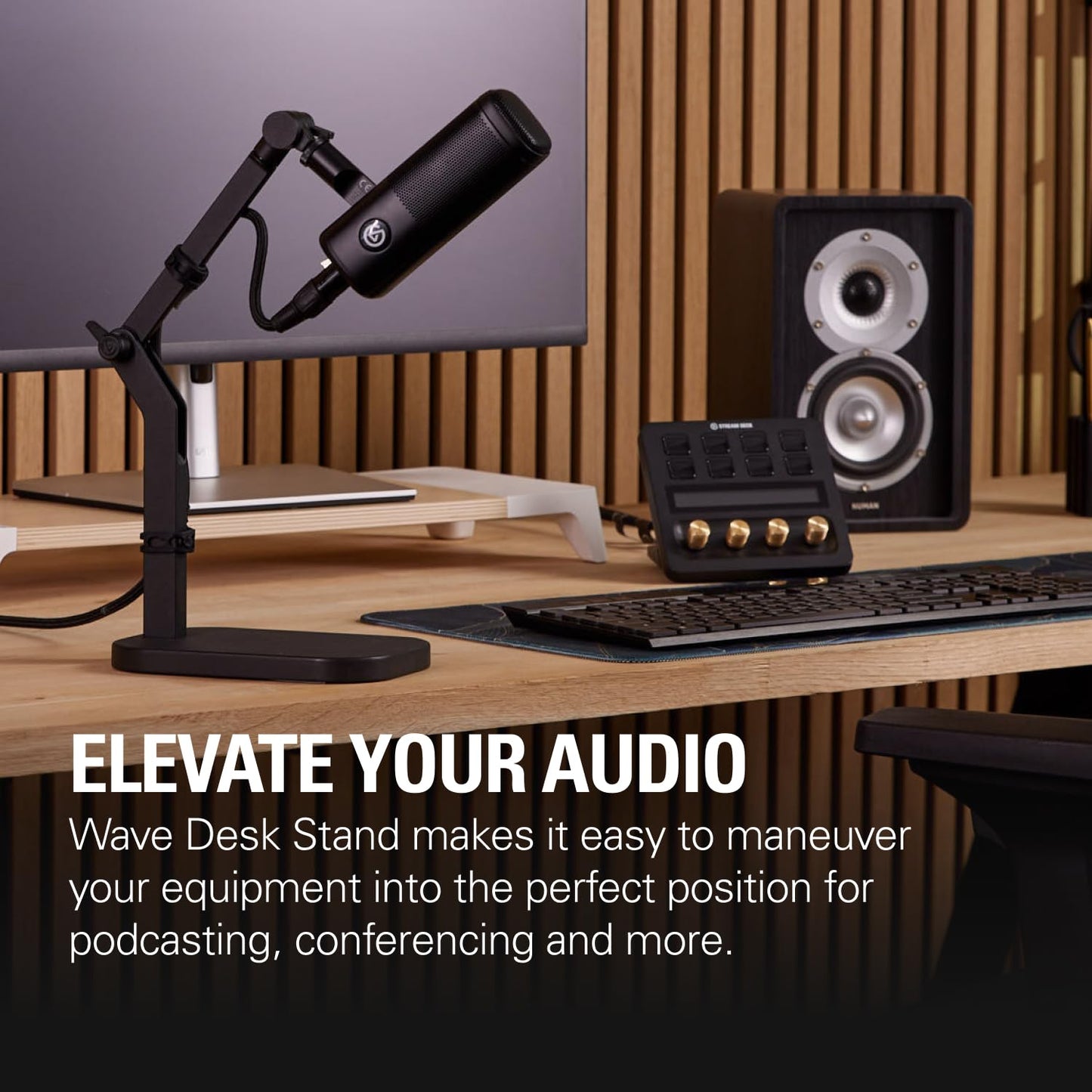 Elgato Wave Desk Stand - Adjustable Mounting Arm for Microphones, Works, HyperX, Rode, Fifine, Shure and More Mics, Compatible 1/4, 3/8 & 5/8 Thread, for Recording/Podcasting/Streaming, Black