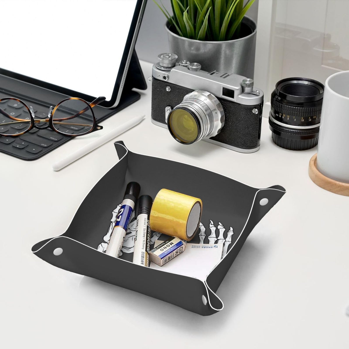 Skeleton Skeletal Hands Valet Tray Catchall Trays Key Organizer Leather Tray Night Stand Organizer Bedside Vanity Trays Decor for Entryway Table