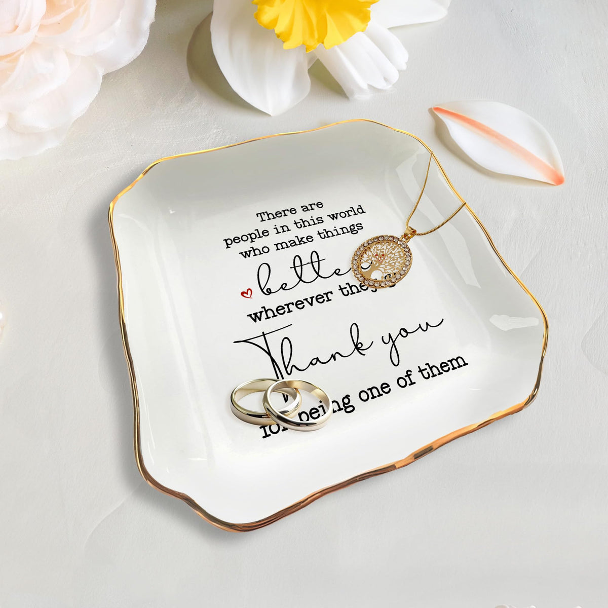 OASSIE Thank You Gifts for Women - 4"x4" Ceramic Jewelry Dish Tray - Teachers Day Nurse Week Birthday Appreciation Inspirational Retirement Teacher Appreciation Gifts for Women Coworkers Boss