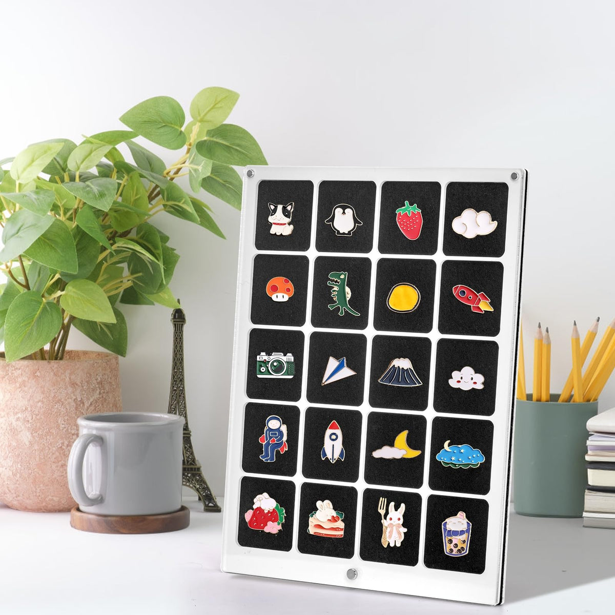 Peohud Acrylic Enamel Pin Display Board, 20 Grids Dust-Free Pin Collection Organizer, Clear Table Top and Wall Pin Holder Case for Jewelry Pins, Pin Gift, Pin Enthusiast