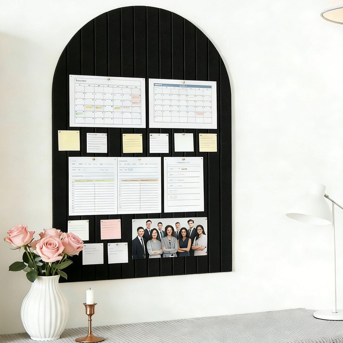 Arched Felt Bulletin Board, 31.5"x24" - Modern Fabric Pin Board for Office & Home Wall, Upgraded Adhesive, Damage-Free Installation, Reusable Wall Organizer for Notes, Photos Reminders (Black)