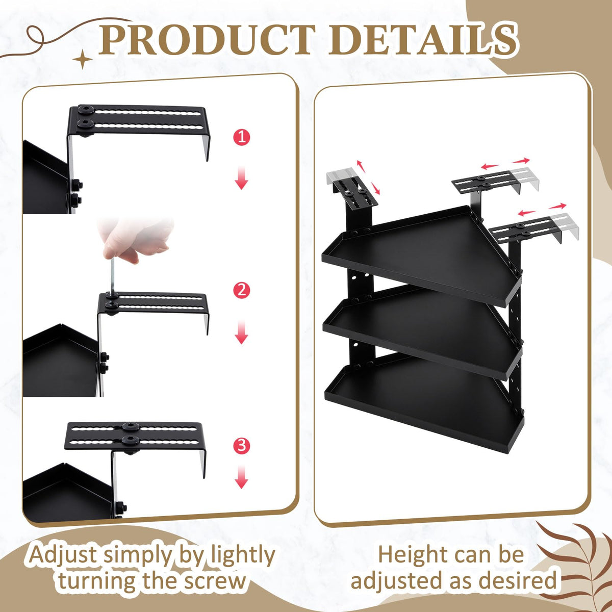 BrightRow 3 Tier Large Cubicle Corner Shelf, Office Cubicle Storage Organizer Accessories, Adjustable Corner Shelf with Hooks
