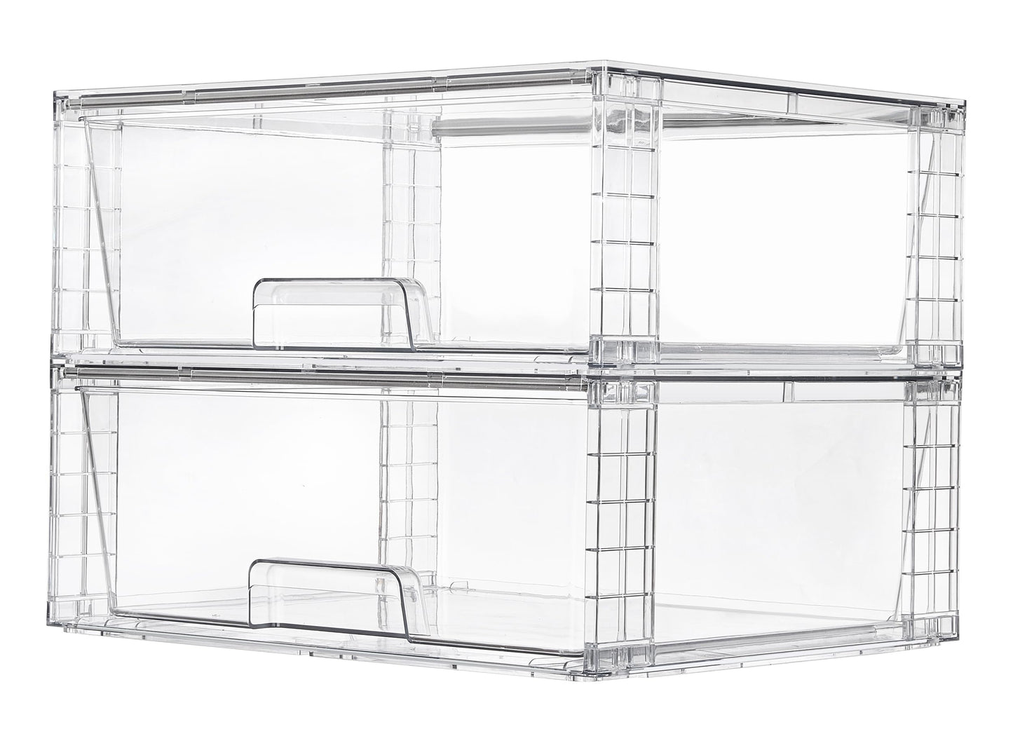 Vtopmart 2 Pack Large Stackable Storage Drawers,Easily Assemble Clear Acrylic Bathroom Closet Undersink Organizers,Plastic Storage Bins for Cabinet,Kitchen Pantry,Medicine Organization