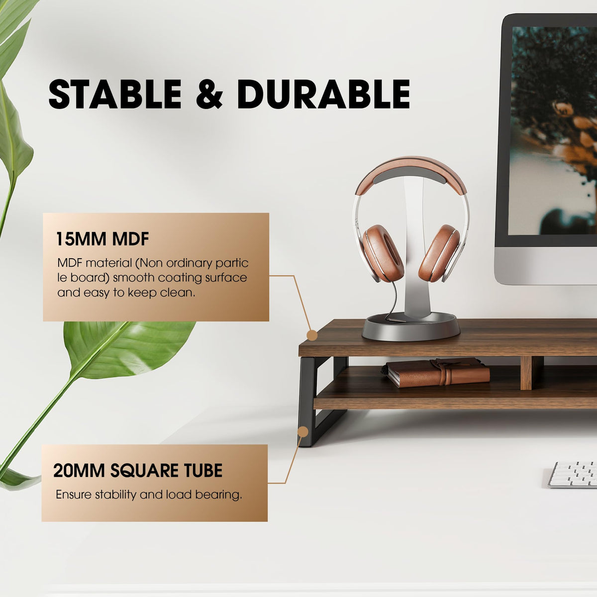 Fenge Dual Monitor Stand for Desk, 42.5in Large Monitor Riser for 2 Monitors, 2 Tier Computer Office Desk Top Shelf, Desktop Storage Stand for Laptop, PC, Computer, Printer