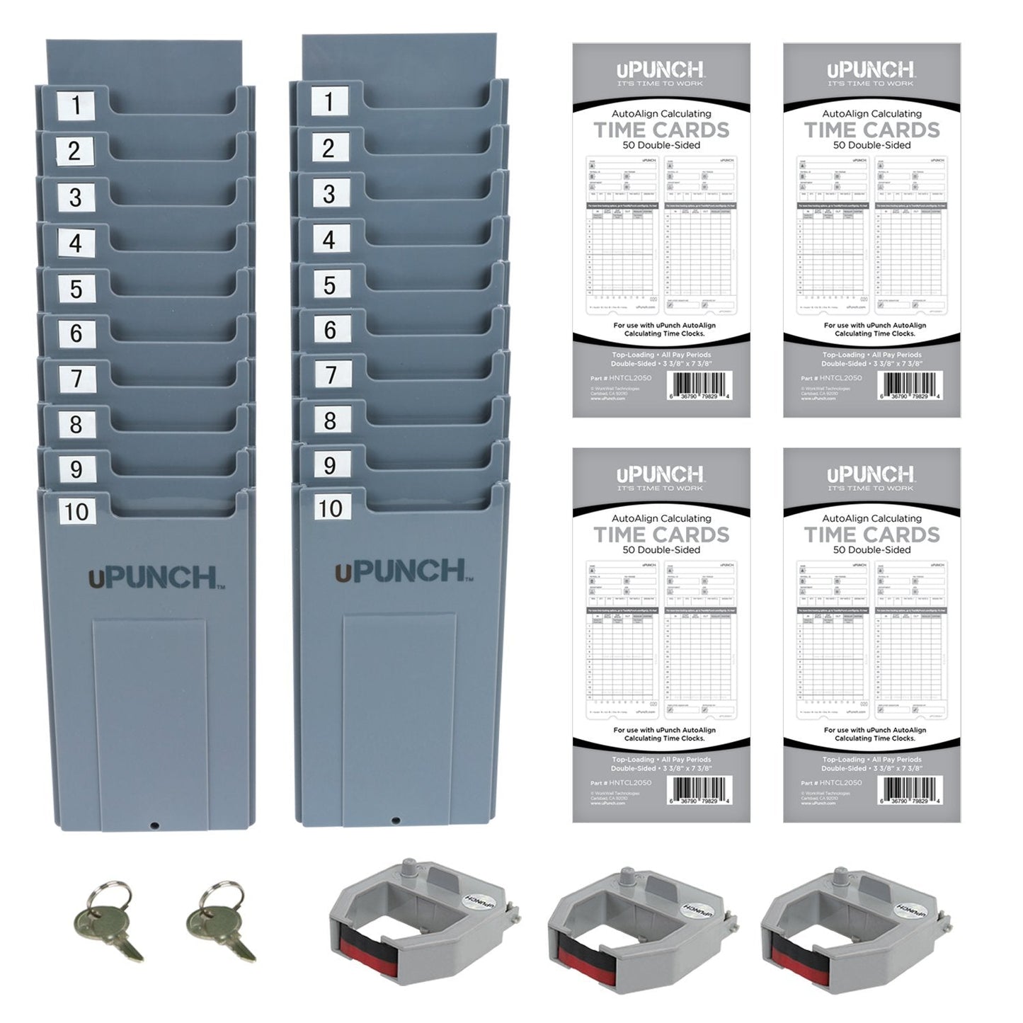uPunch HN4500 Advanced Calculating Time Clock Bundle for Small Business: Complete Employee Time Tracking System with 200 Time Cards, Racks, Ribbons, and Keys