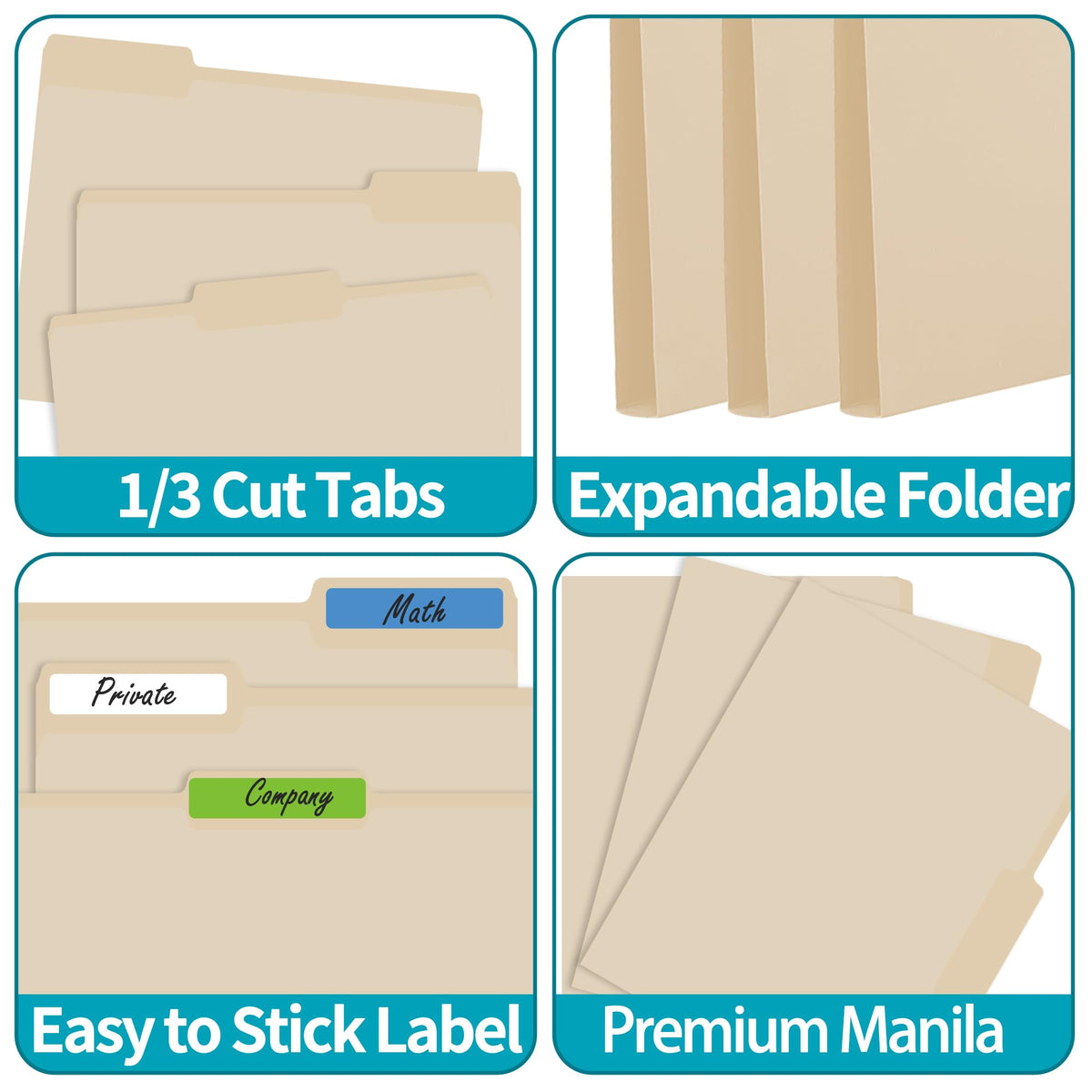 100 Packs Manila File Folder,Manilla Folder 8.5x11,1/3 Cut Tabs Folder for Office,School and Home,Organizer File Folder Letter Size