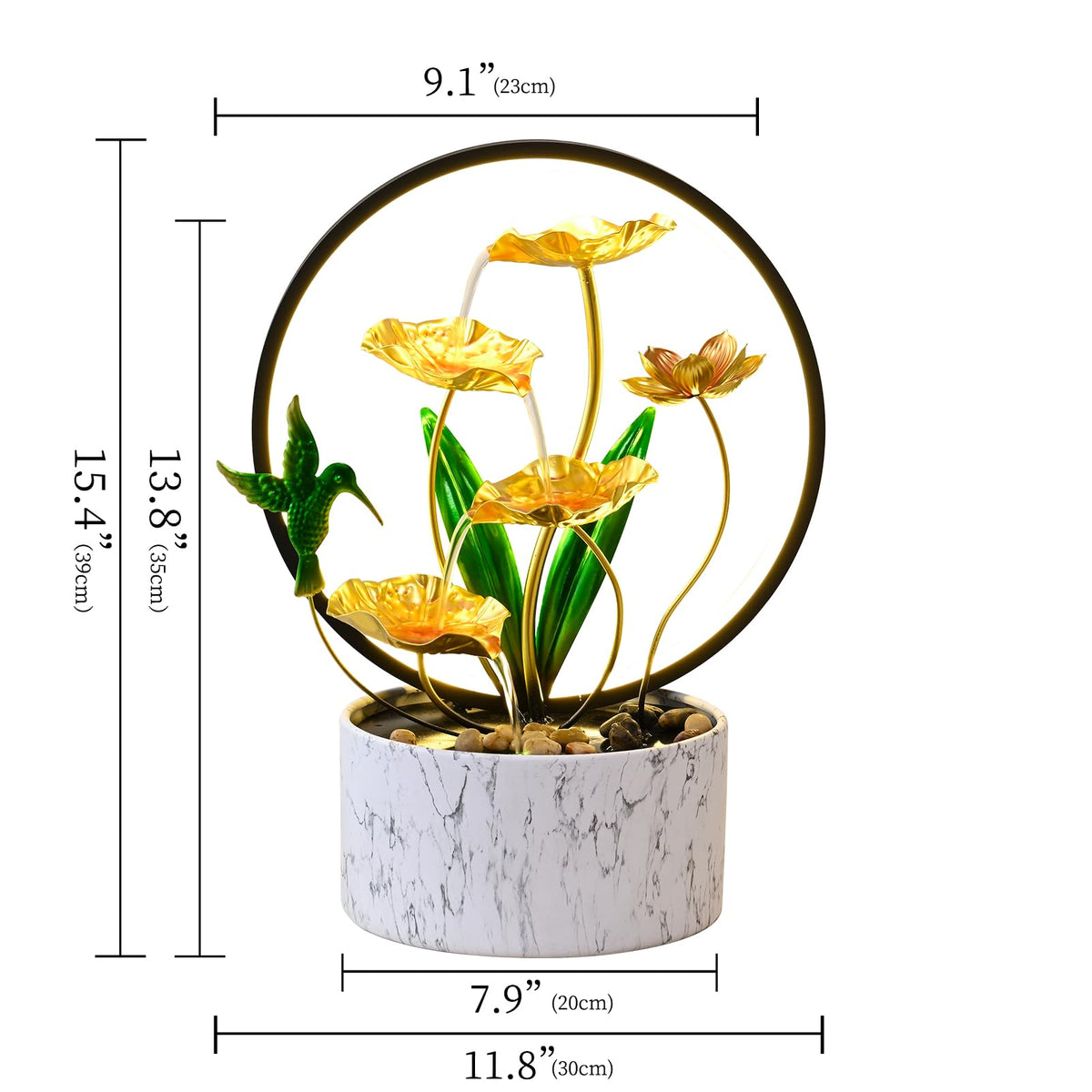 Romway 15" H Indoor Modern Tabletop Water Fountain LED Light, Yoga Meditation Room Mother's Day Decor Lotus Flower Floor-Standing Fountain