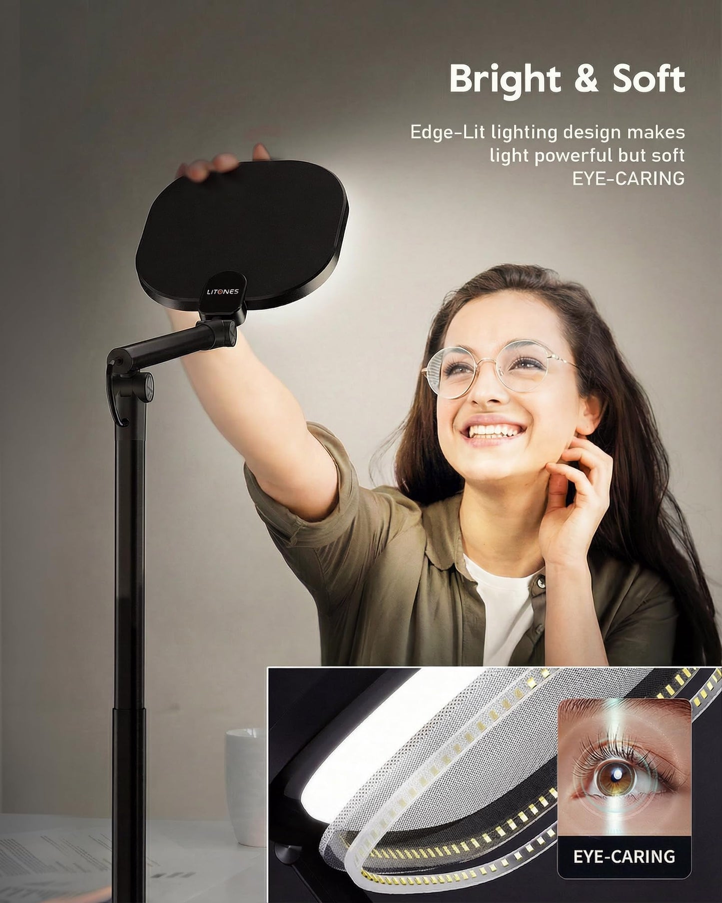 LitONES Led Desk Lamps for Home Office with Base, Tall Desk Lamp with 50 Light Modes & Memory and Timer Func Computer Light, Flexible Adjustable Table Lamps for Video Conference, Architect or Study