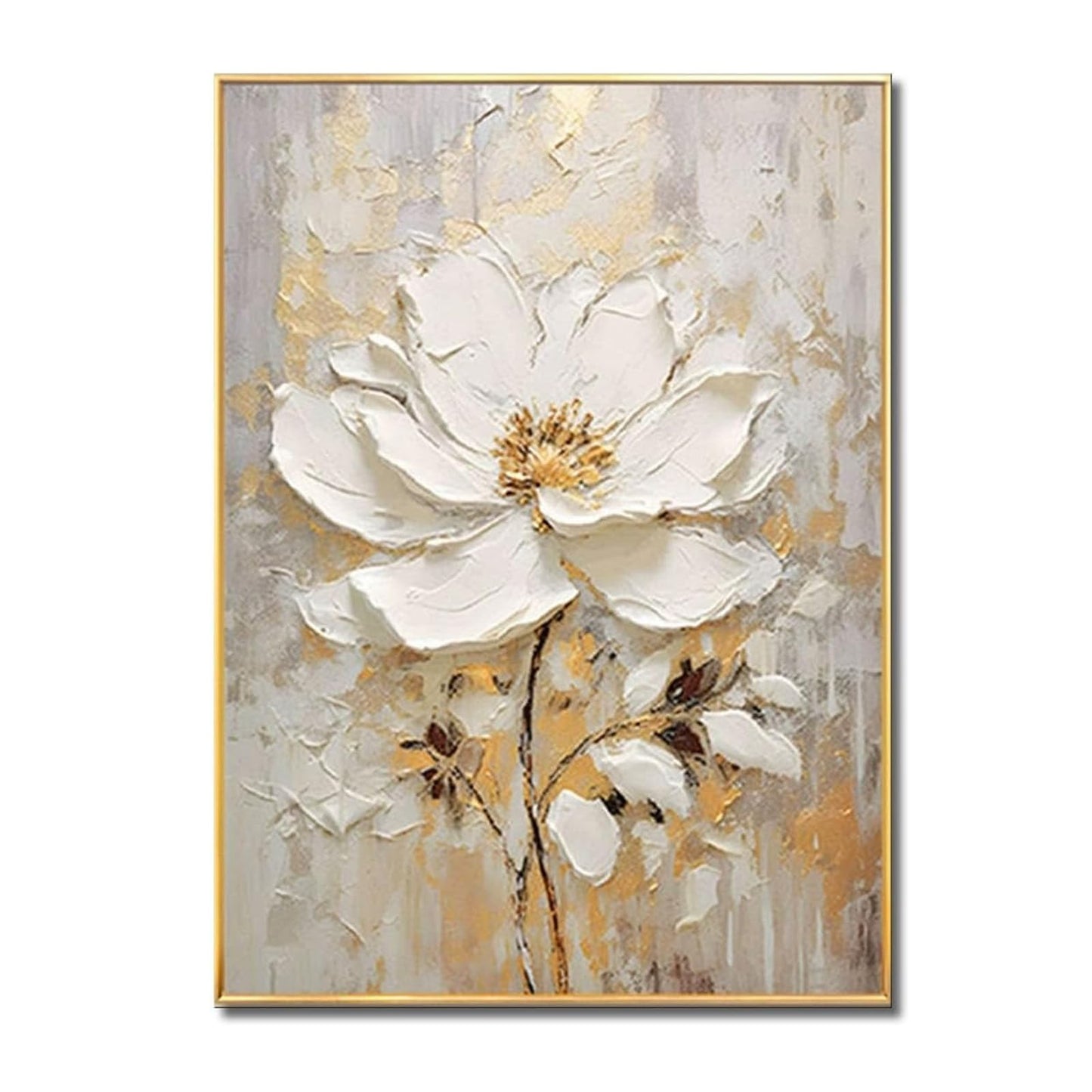 Large Hand Painted Flower Oil Painting for Ofiice-3D White Floral Canvas Wall Art for Bedroom- Framed Modern Artwork for Living Room Home Decoration 32x48inches