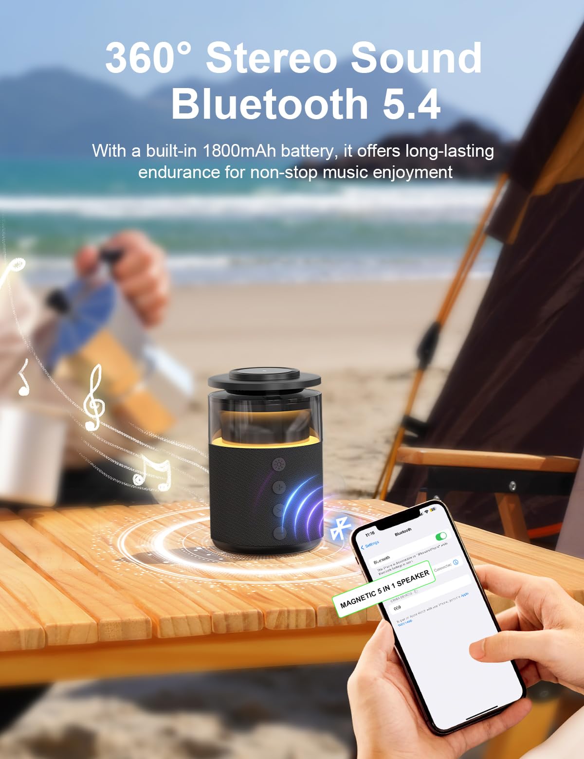 5-in-1 Wireless Charging Station with Bluetooth Speaker,Magnetic Charger with Night Light,Charger Stand with 33W Adapter Compatible with Apple Watch&iPhone 16 15 14 13 12 Pro Max&Wireless Earbuds