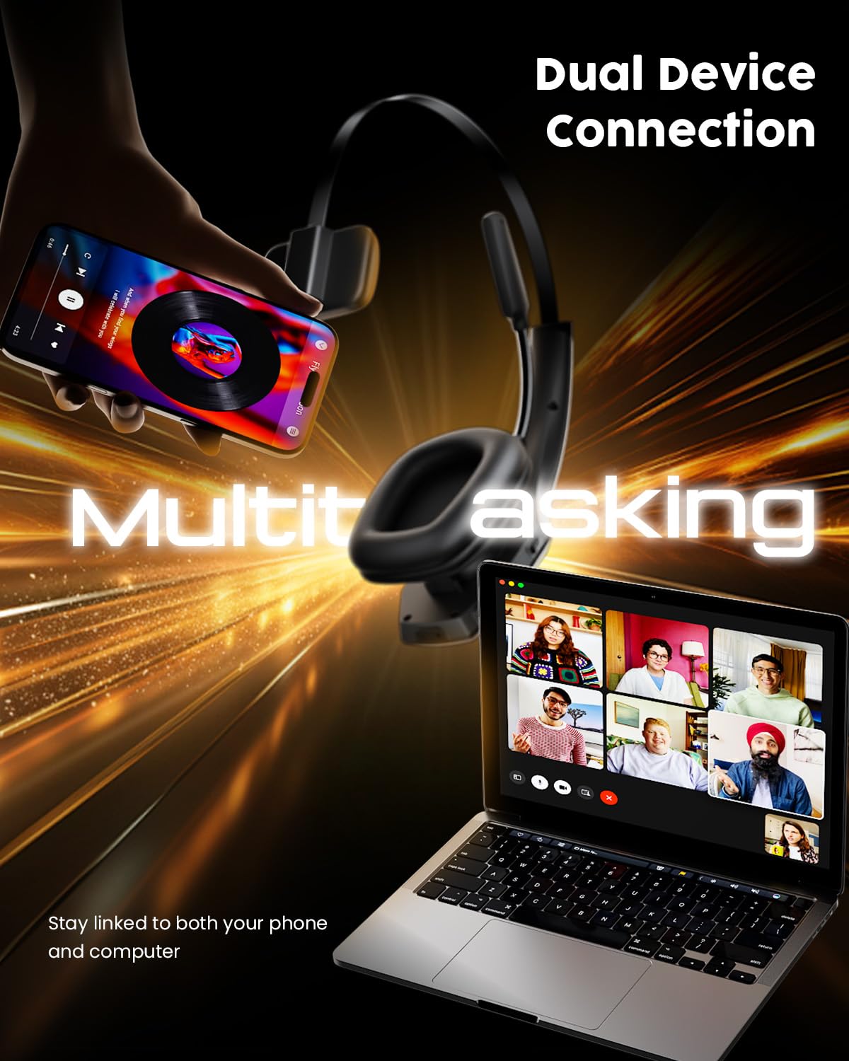 OTYHVV Trucker Bluetooth Headset with Charging Base, Wireless Hands-Free Headset with Noise Canceling Mic & Mute Button, 56Hrs Working Time PC Headsets for Cell Phones, Computer, Truck Driver