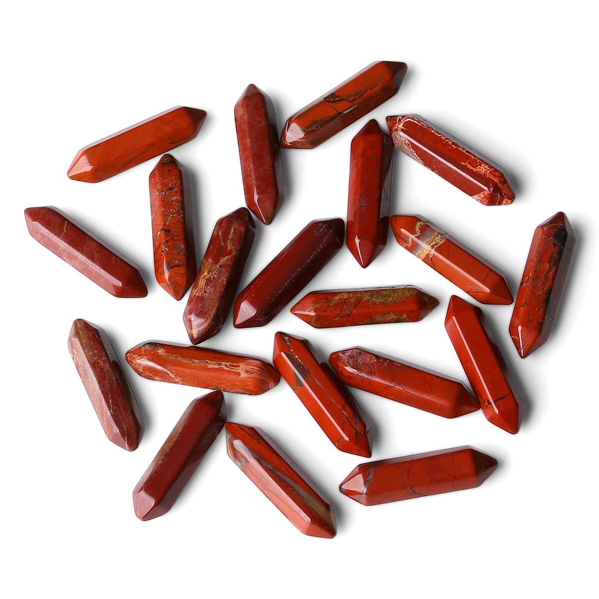 ZHIYUXI Red Jasper Crystals Jasper Stone Pointed Hexagonal Magic Crystal Wand Reiki Witchcraft Therapy Meditation Decor Accessories Gifts 10 PCS