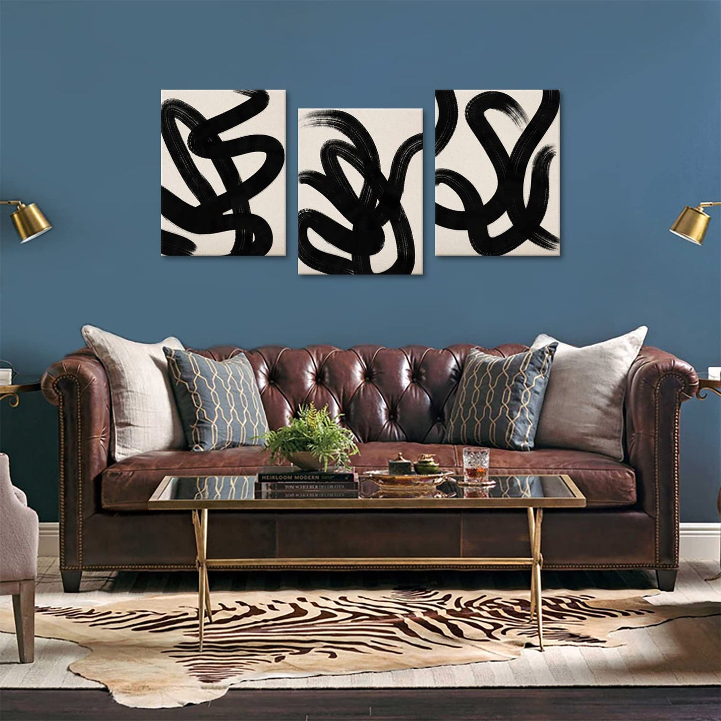arteWOODS Wall Art Canvas Set Abstract Lines Pictures Modern Mid Century Boho Wall Decor Minimalist Abstract Black Stroke Lines Canvas Painting Artwork Living Room Bedroom Home Office 12"x16" Set of 3