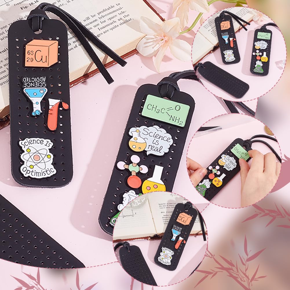 GOMAKERER 8 Sets Portable Leather Brooch Pin Display Holder, 4.72 x 1.57 Inch Rectangular Black Brooch Pin Storage Holder Enamel Pins Display Organizer With Rope for Jewelry Brooch Pins