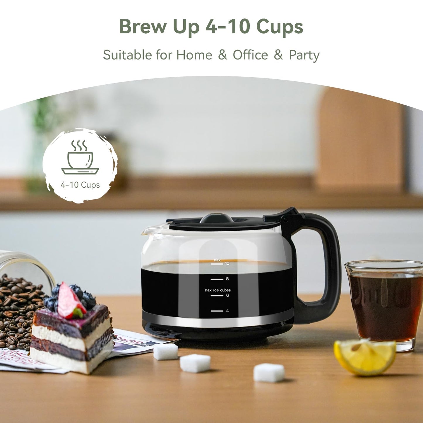 Gevi Grind & Brew Coffee Maker 10 Cup, Built-In Burr Grinder Drip Coffee Machine, Programmable Touch Screen, 4-Hour Warm Plate, Permanent Filter & Glass Carafe