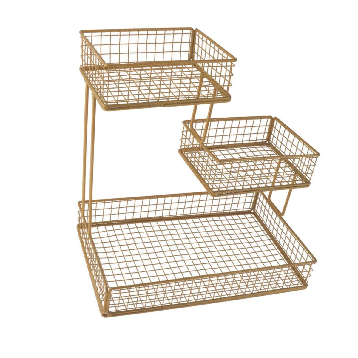 MagiDeal Metal Fruit Basket Snack Display Tray Countertop Large Capacity Multi Tier Metal Wire Storage Basket Home Use Storage Basket, gold
