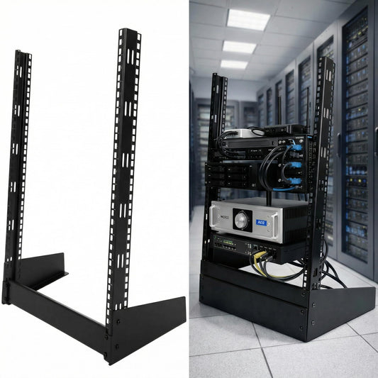 Moxweyeni 12u Open Frame Server Rack 19" 2 Post Network Rack for Audio Video Device Free Standing Desktop or Floor Lightweight Hinged Design, Compatible with Eia-310 Compliant, 140 Lbs Load Capacity