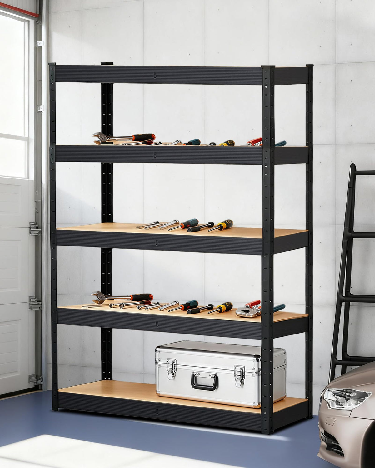JoanKaren Heavy Duty Garage Shelving, 5-Tier Metal Storage Shelves, 48" x 18" x 72" Standing Shelving Unit, Adjustable Utility Rack for Kitchen Warehouse Industrial Basement