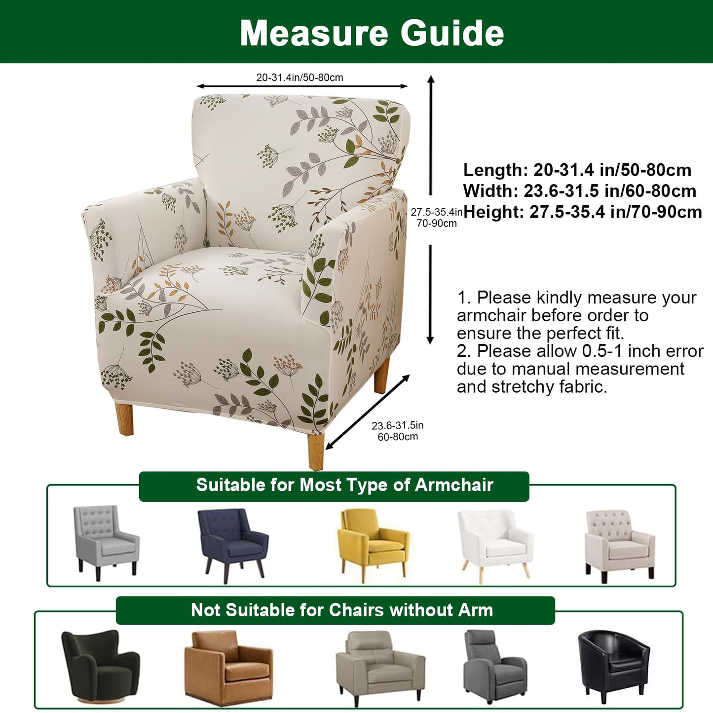 CRFATOP Stretch Mid Century Modern Armchair Slipcover 1-Piece Printed Accent Chair Covers with Arms Soft Waterproof Chair Slipcovers for Living Room Furniture Protector Office Reception Reading,A05