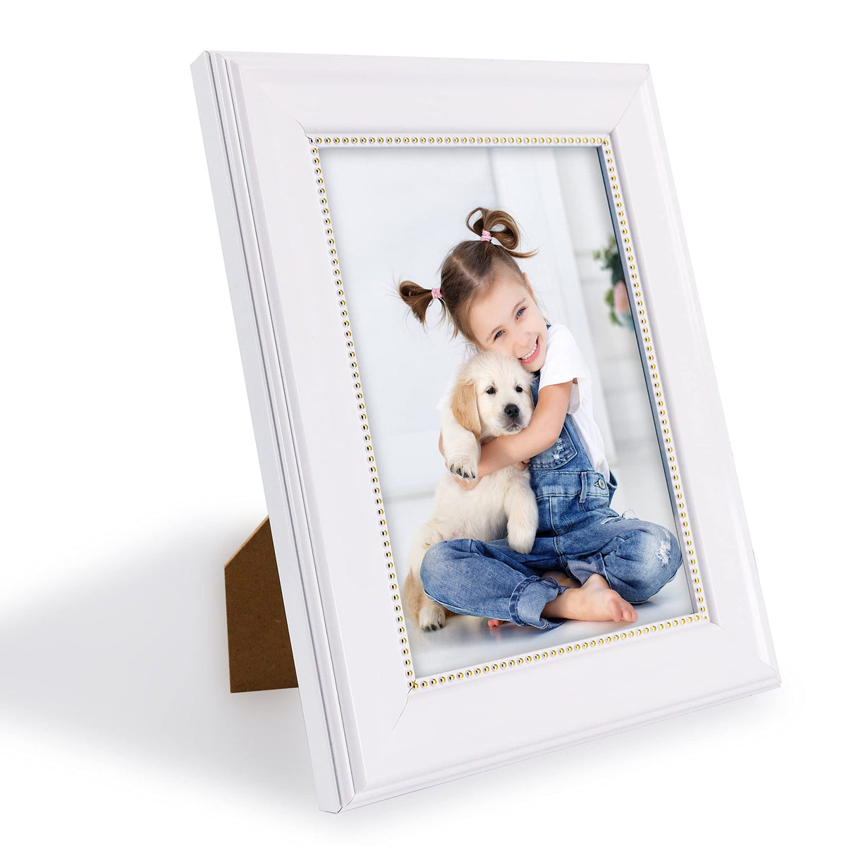 GraduationMall 5x7 Picture Frames, Real Glass, Display Photos for Wall or Tabletop, White with Gold Beads, 2-Pack