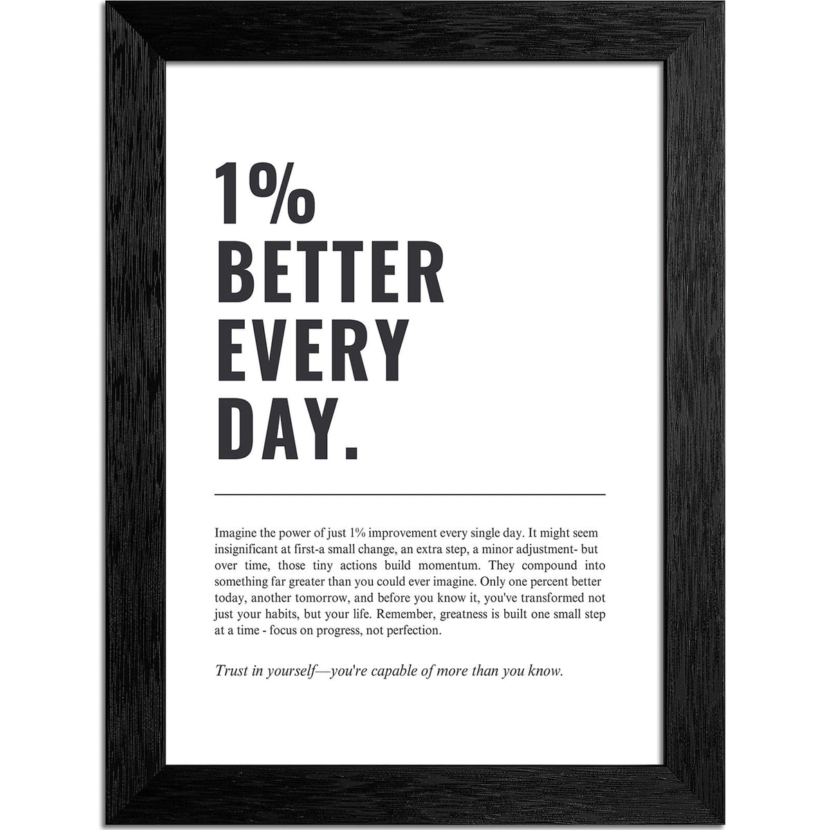 8X10 Inch Black Framed 1% Better Every Day Canvas Wall Art Motivational Minimalist Posters Growth Mindset Self Improvement Quotes Prints Wall Decor For Office Home Gym Bedroom Study
