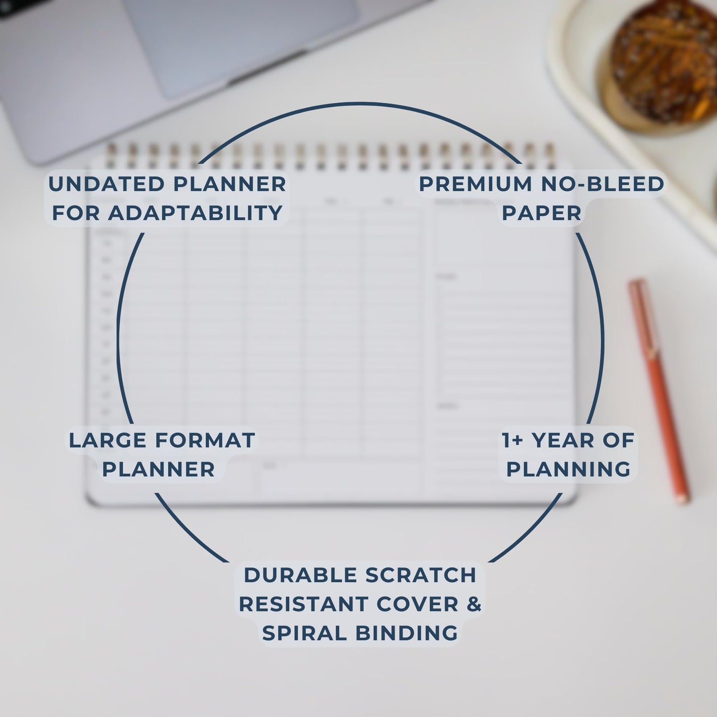 Merely Home Undated Weekly Business Planner | 8.25” x 11.75” ADHD Organizer | Premium Multi-Layout Schedule | Navy | Landscape Layout