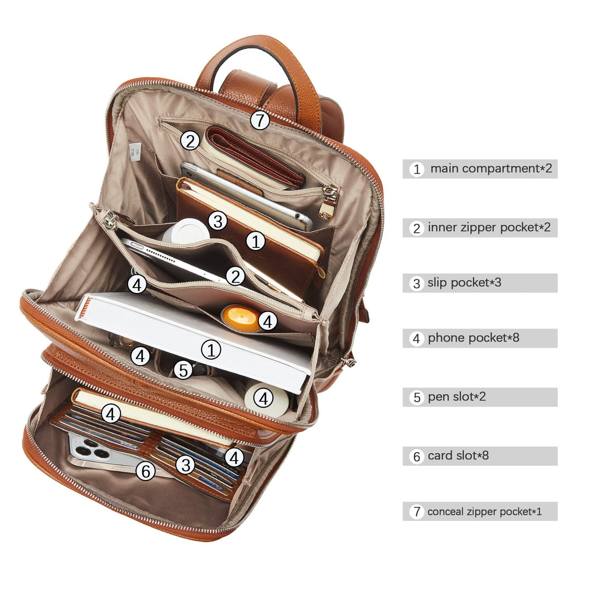 BOSTANTEN Genuine Leather Backpack Purse for Women Casual College Travel Bags Brown