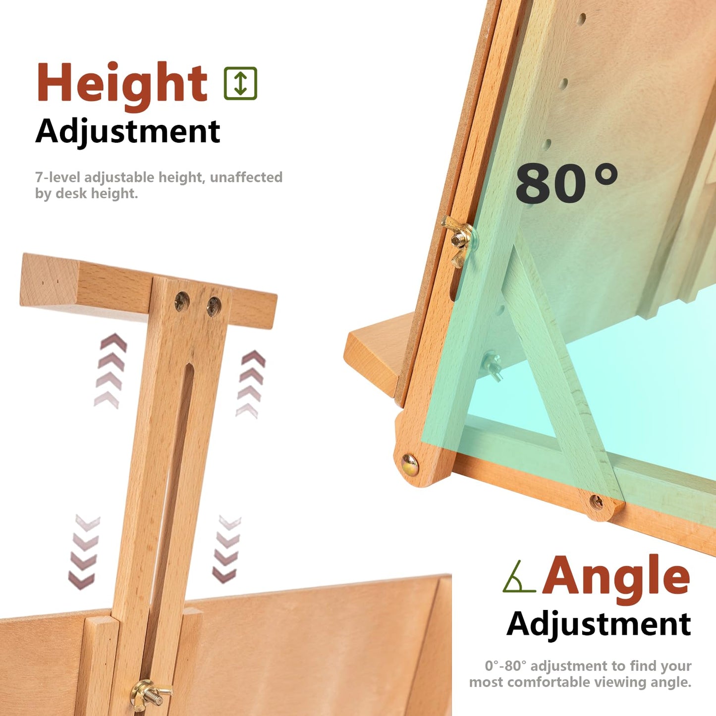 DJAR Tabletop Easel for Painting, Adjustable Solid Beech Wood Table Top Easel Stand for Artists & Adults, Sketching Drawing Board Hold Canvas up to 23", Natural