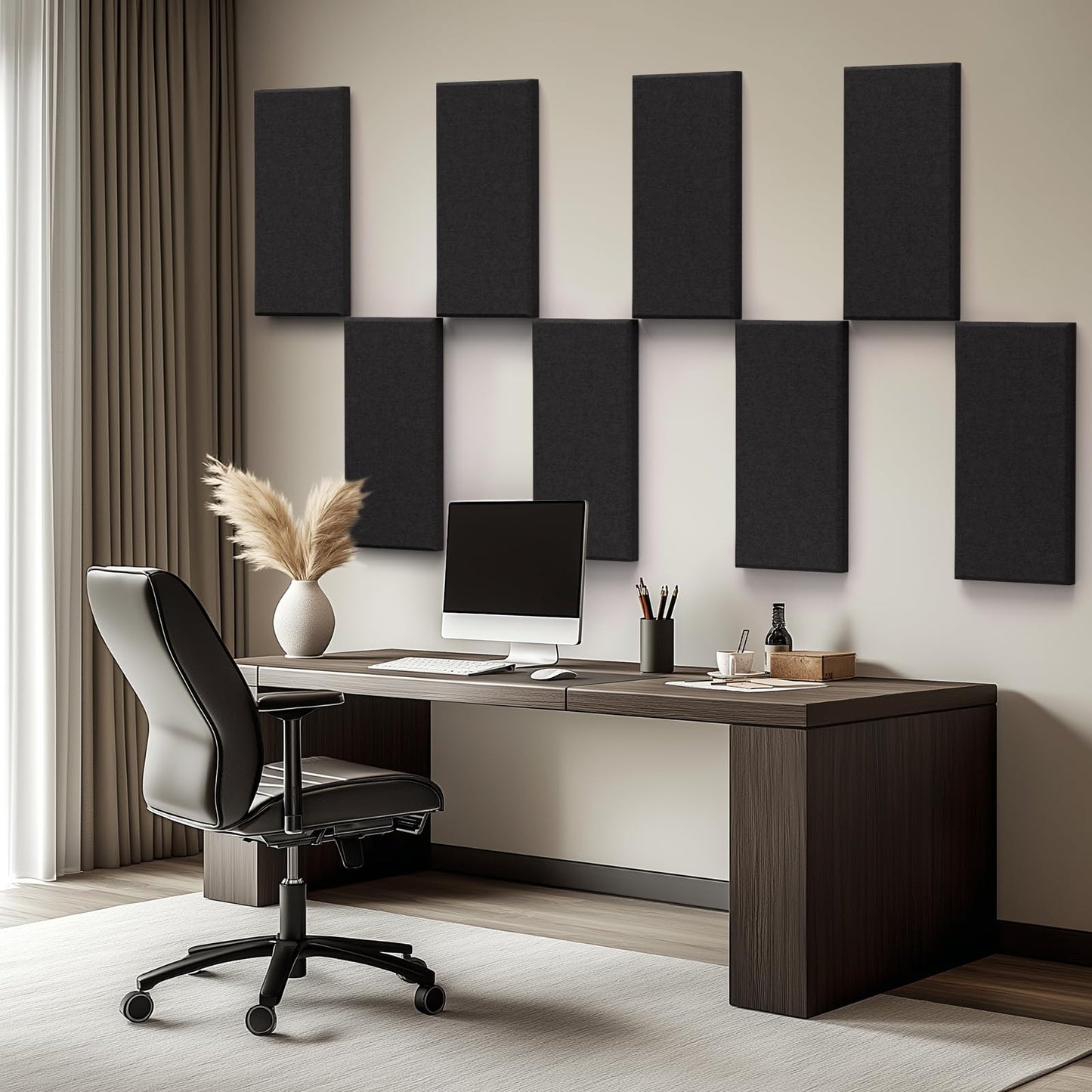 Laapee 4 PCS Acoustic Wall Panels, 23.6" x 11.8" Fiberglass Sound Absorbing Wall Panels with Easy Install & Class A Fire Rating, for Studio/Office/Home Theater & Gaming Rooms (Black)